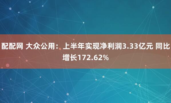 配配网 大众公用：上半年实现净利润3.33亿元 同比增长172.62%